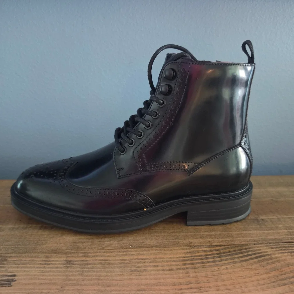 Vince Camuto Mens Jaycob Wingtip Boots Black Leather Lace Up Side Zip 8M